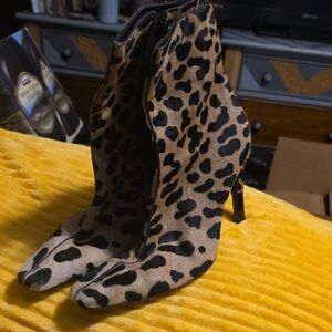 Gianni Versace Calf Hair Heeled Boots, Sz 9.5"